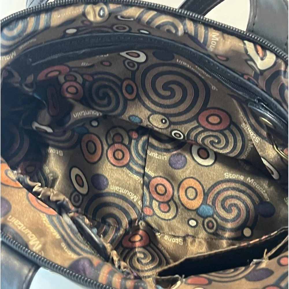 Stone Mountain Shoulder Bag Womens Medium Black Leather Studded Gold Hardware